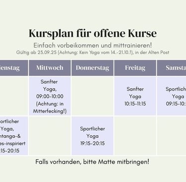 Kursplan für Yoga