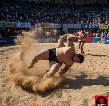Ssireum: Korea’s ancient wrestling art captured mid-throw — sand flying, power unleashed, tradition 