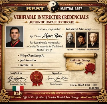 Certificate titled “Verifiable Instructor Credentials – Authentic Lineage Certificate” from BEST Mar