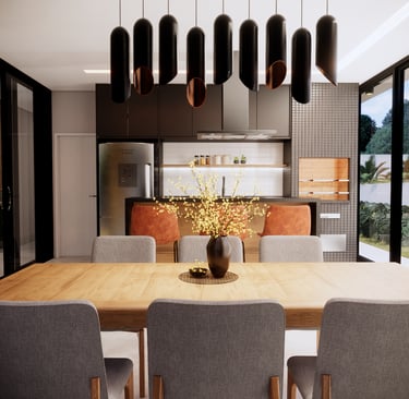 cozinha gourmet com mesa de jantar