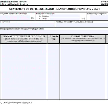 CMS 2567 Statement of Deficiencies