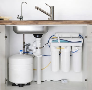 Under sink reverse osmosis water filtration system installation in Culver City kitchen