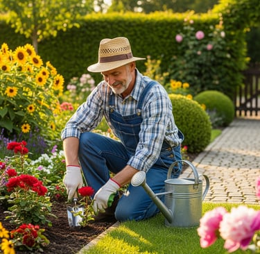 man weeding in garden