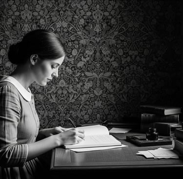 19th century woman sat at desk writing