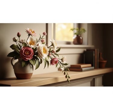 beautiful pressed flower clay art in ceramic pot