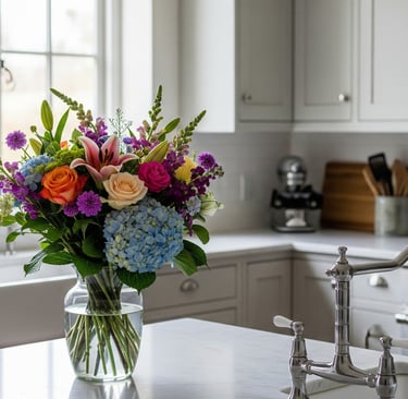 beautiful bouquet on kitchen top 