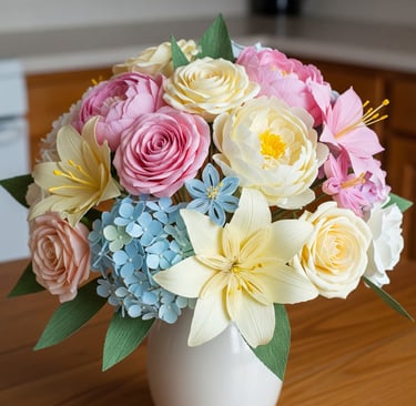colorful paper flowers bouquet on table