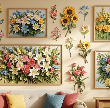 pressed flower clay art hanging on wall