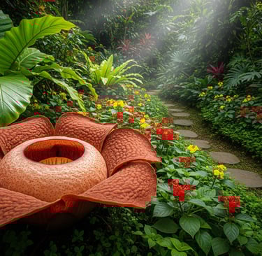 large corpse flower in strange flower garden