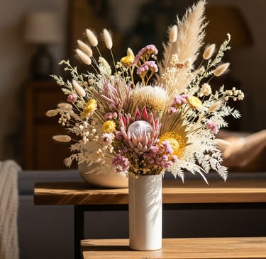 dried flowers on table 