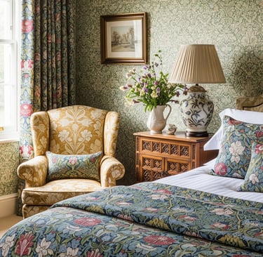 bedroom decorated with william morris patterns