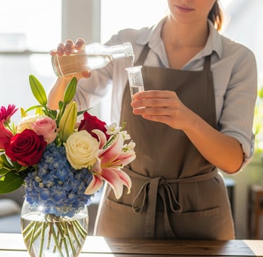 woman treating fresh cut flowers with vinegar