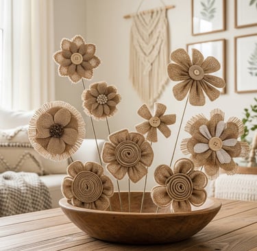 brown do it yourself burlap flowers on display