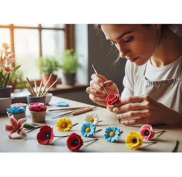 woman making a flower clay project