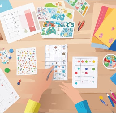 Mano adulta eligiendo entre packs de actividades imprimibles para niños y adultos - BAOcoffer