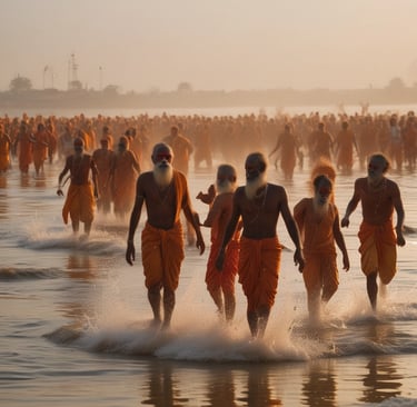 Sadhus taking a dip at MahaKumbh