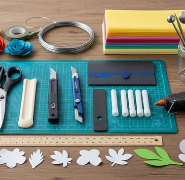 tools for making paper flowers on display
