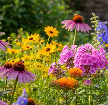 summer perennial plants and flowers growing in the garden