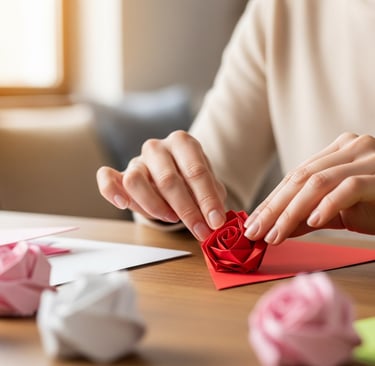 paper red rose being folded