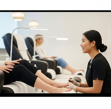 woman at salon getting toe nails painted