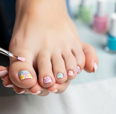 a person with a flowered toenails on their toes
