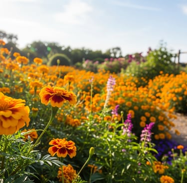 mexican marigolds in the summer sun