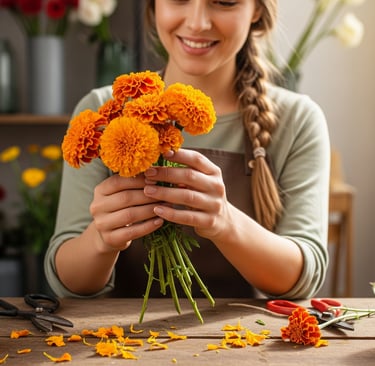 a woman is holding a bouquet of flowers