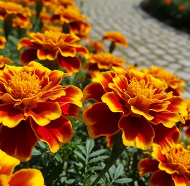 a flower bed of flowers in a garden