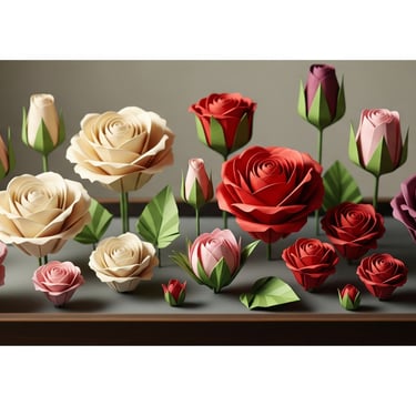 beautifil origami rose display on side table