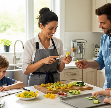 a man and two children are preparing to cook