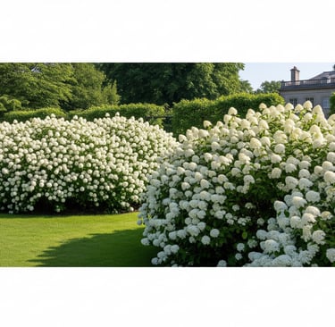 white shrubs in the summer sun in garden