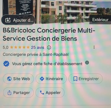 B&Bricoloc private concierge and property management listing in Saint-Raphaël with location map and contact details.