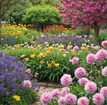 daffodils and elegant tulips in a garden