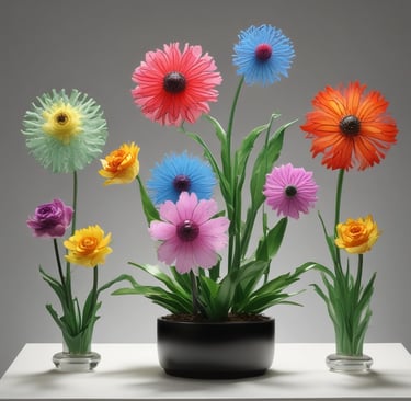 glass flowers on display