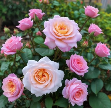 hybrid roses growing in garden