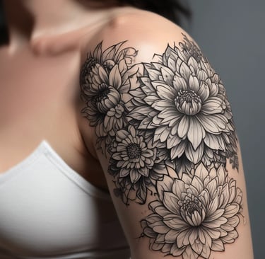 woman with japanese flower tattoo on arm