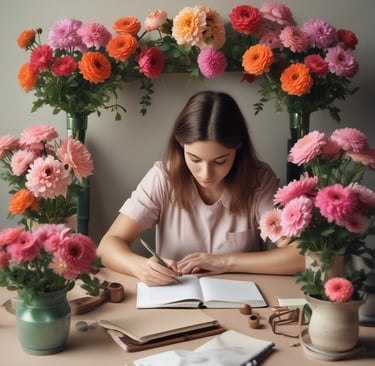 woman sat at desk writing