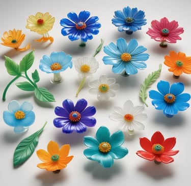small sets of colored glass flowers