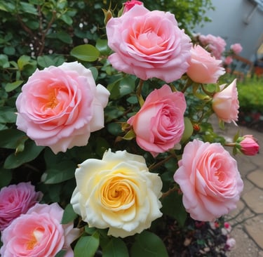 pink and yellow roses 