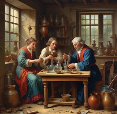 19th century scene of blaschka glassmakers