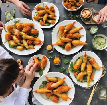 diners eating friend zucchini blossoms