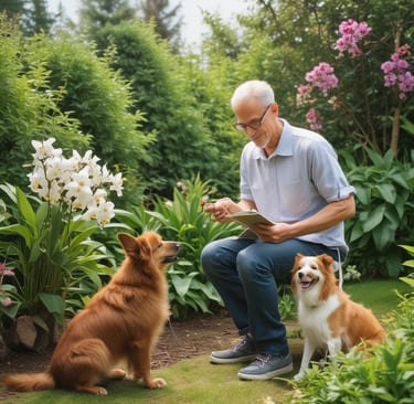 man taking notes about orchid flower spike