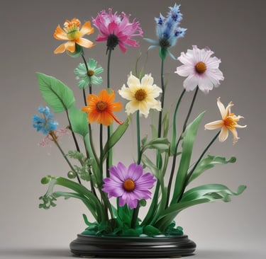 glass flowers of many colors