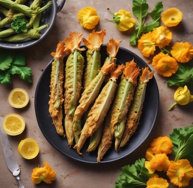 fried zucchini blossoms on a plate