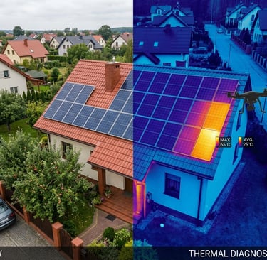 Termowizja paneli fotowoltaicznych z drona – obraz RGB i termiczny