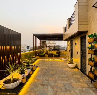 Beautifully designed themed terrace garden with customized outdoor décor in Bangalore.