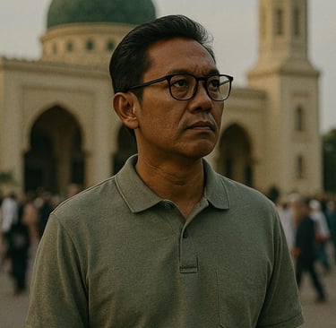 ILUSTRASI - Seseoang tampak termenung melihat hiruk pikuk aktivitas di sebuah masjid agung.