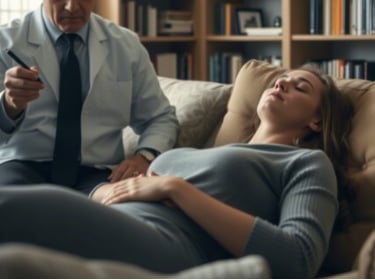 Mujer joven en sesión de Terapia de Vidas Pasadas.