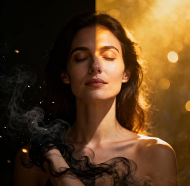 Recreación del sentimiento de una mujer antes y después de someterse a la terapia de vidas pasadas