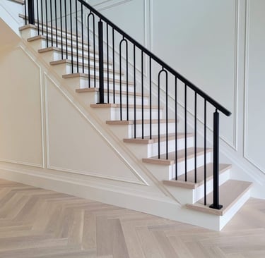 Distinctive metal railings on a staircase design for contemporary and traditional homes